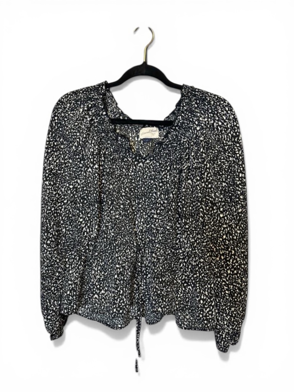 Universal Thread Boho Navy Floral Flowy Blouse Drawstring Festival Western Sz L